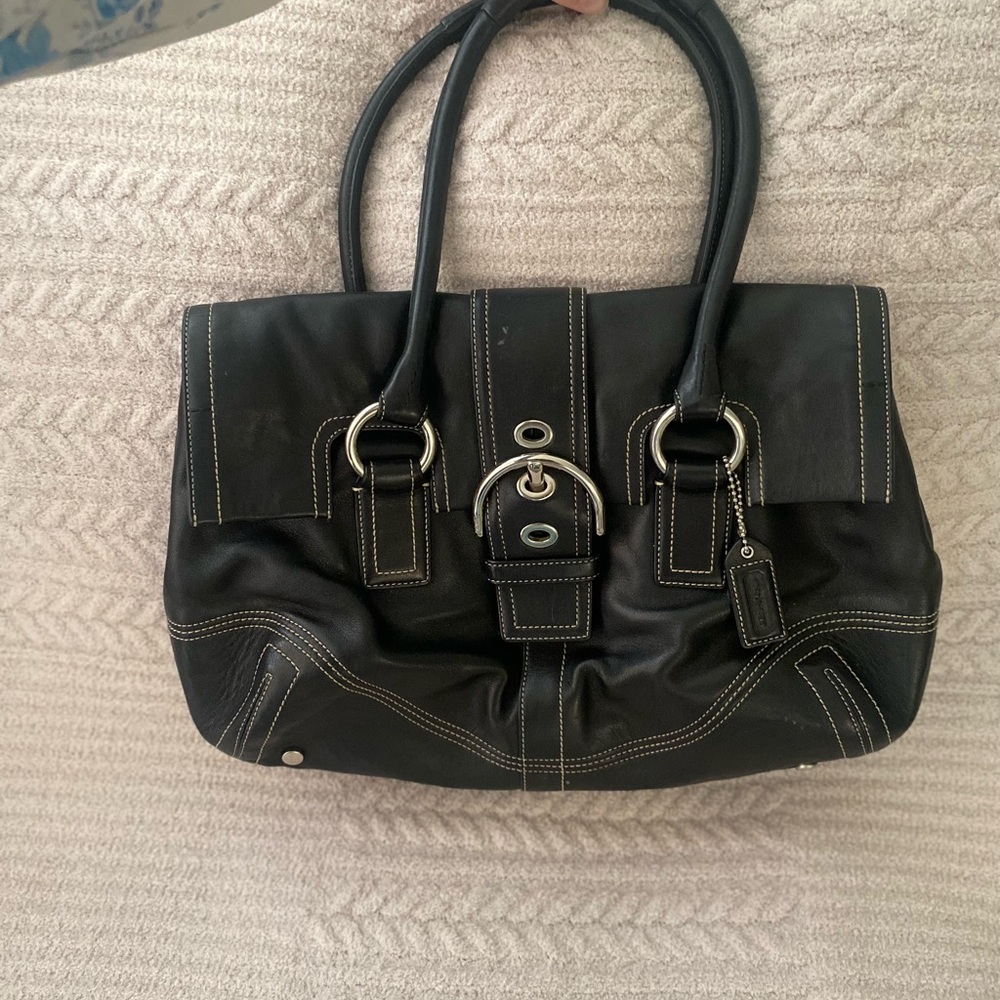 Vintage Coach Black Leather Handbag